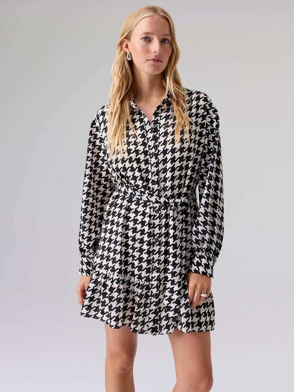 Tiered Shirt Dress Pulse Houndstooth