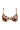 Image of the Jigsaw Petals Bikini Top Chocolate by Sanctuary Clothing featuring a pattern of abstract, overlapping leaf shapes in shades of brown, beige, peach, and light blue. This bikini top comes with adjustable straps and underwire support.