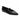 A single Clamour Ballet Flat Black shoe by Sanctuary Clothing, featuring a sleek design with a pointed toe and a thin strap across the top, fastened with a side button. The shoe boasts a smooth, polished finish and has a flat sole.