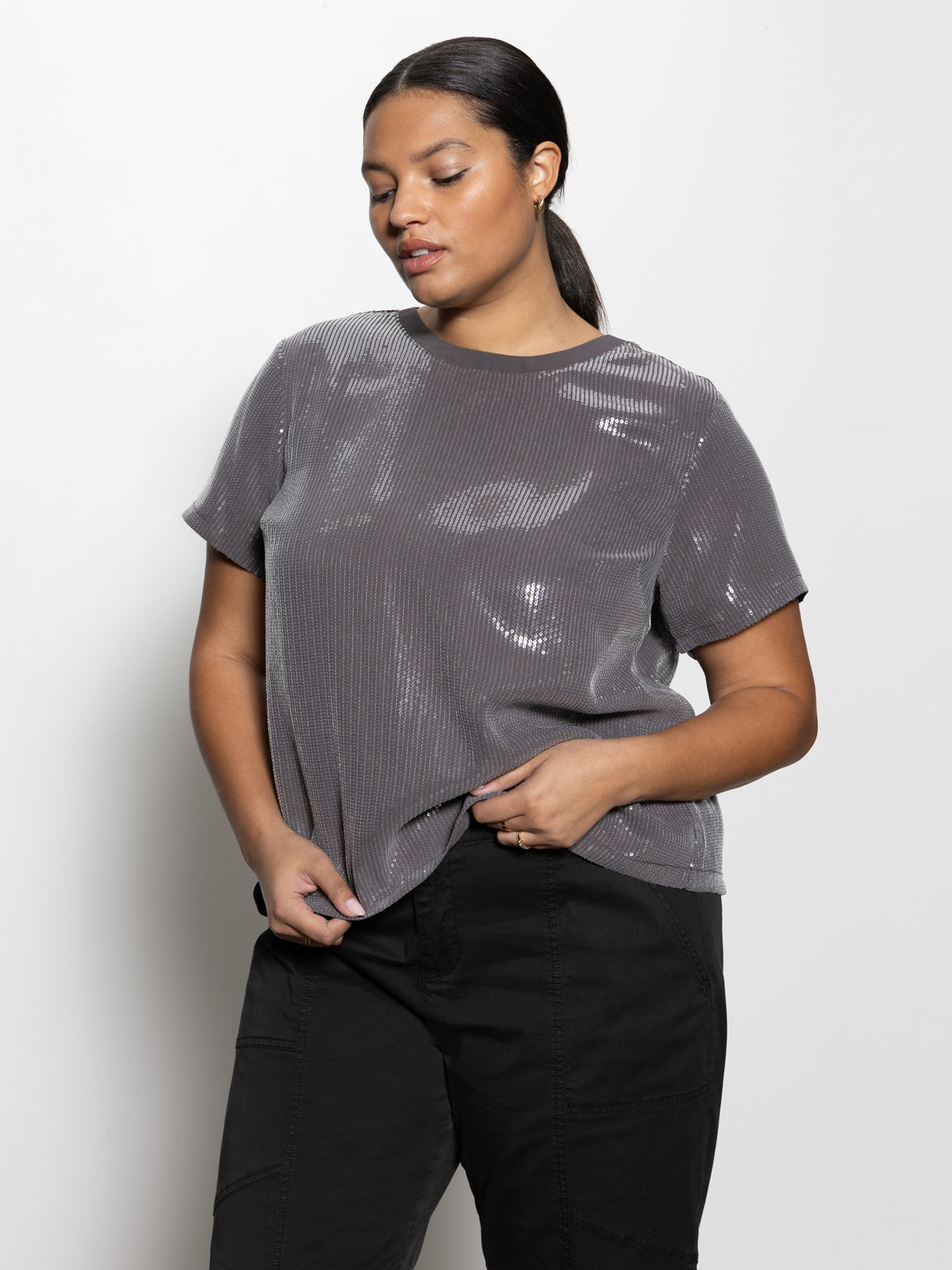 Perfect Sequin Tee Gunmetal Inclusive Collection