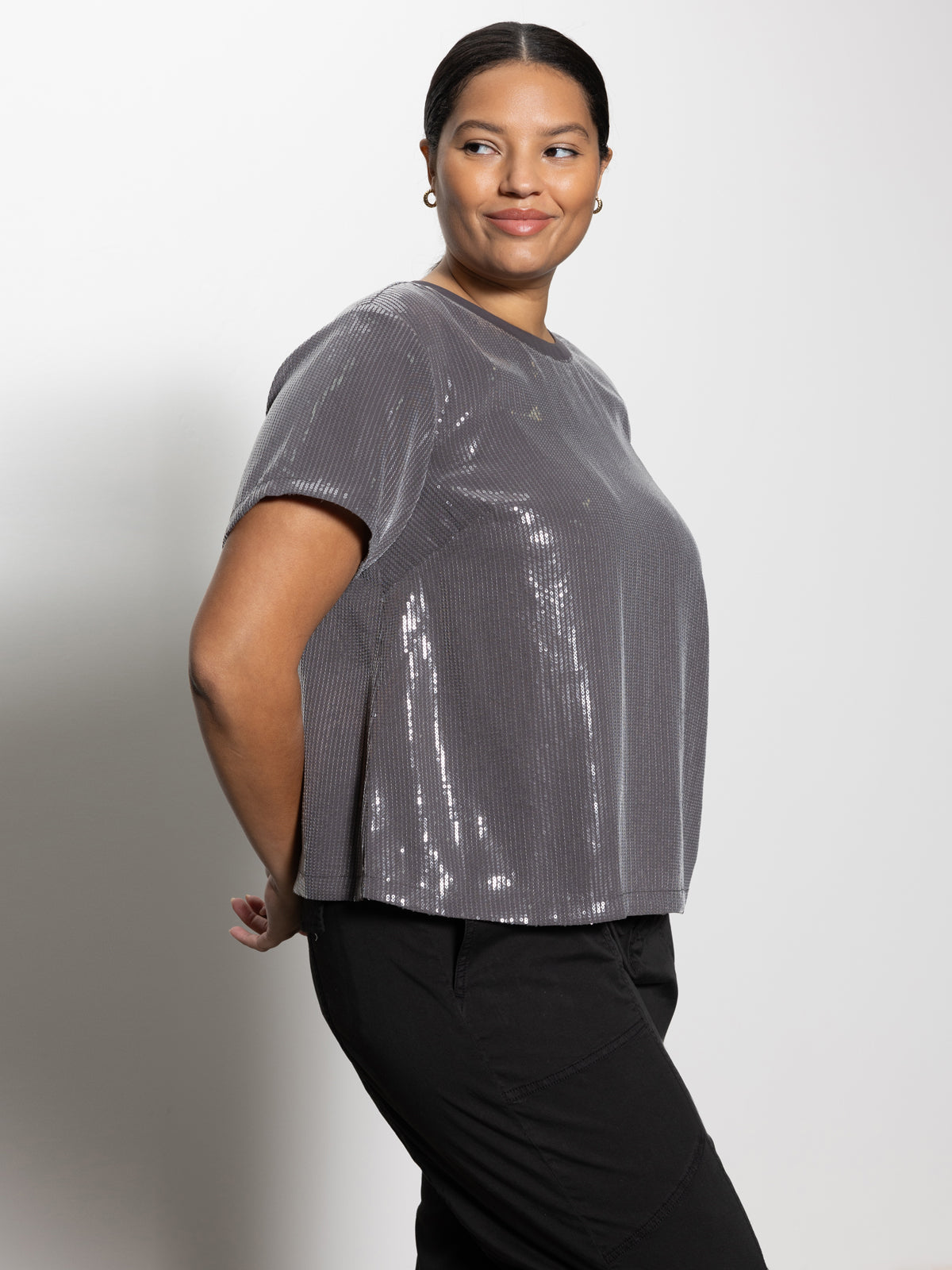 Perfect Sequin Tee Gunmetal Inclusive Collection