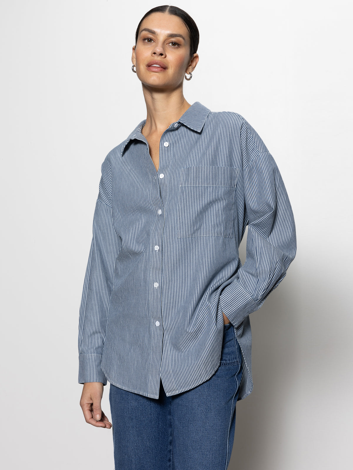 Boyfriend Tie Back Shirt Marina Stripe