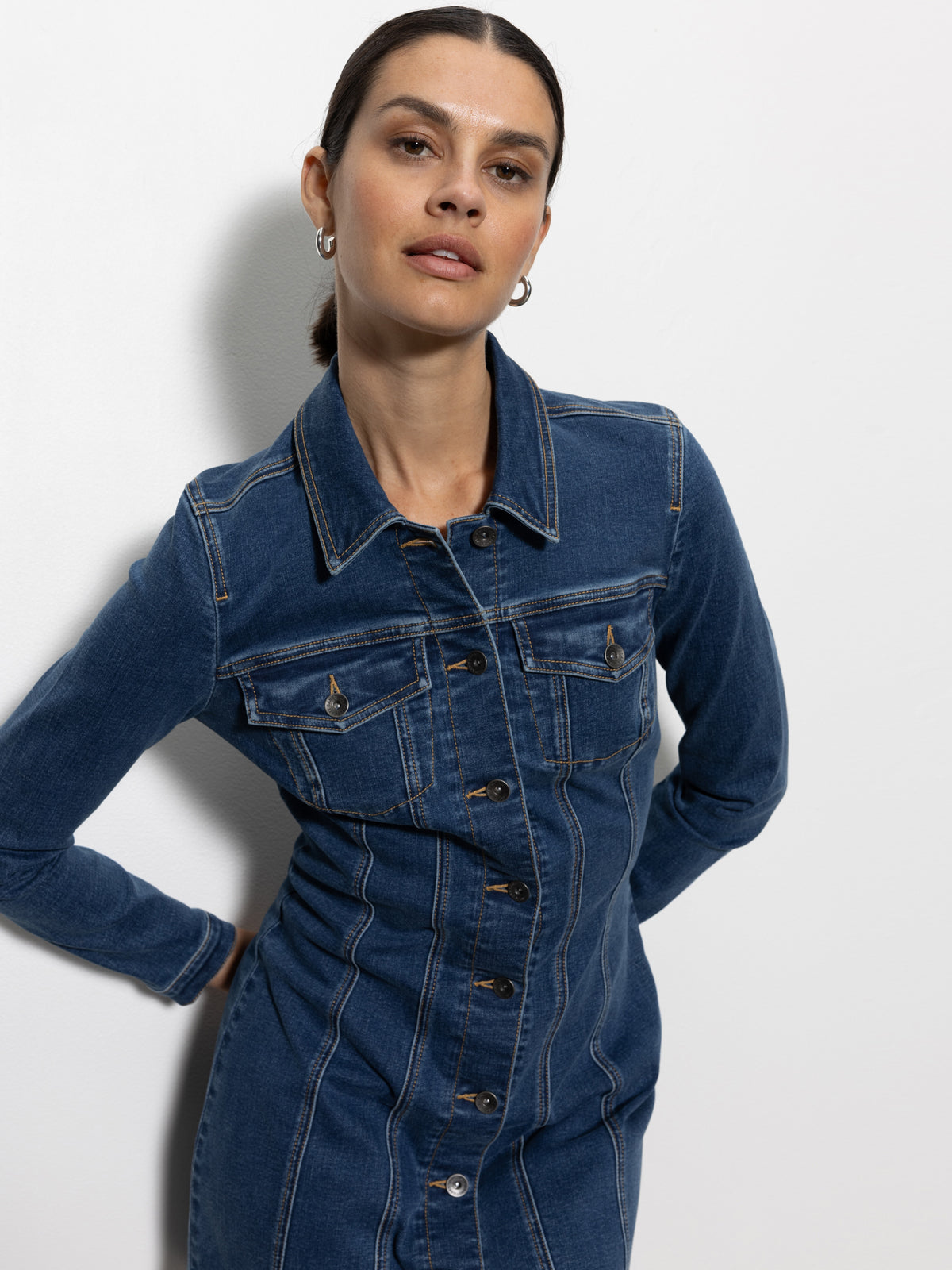 Sculpted Denim Mini Dress Royalty