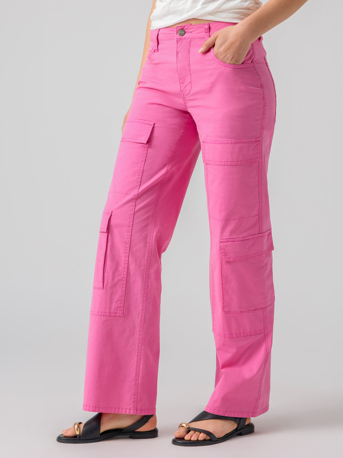 Y2K Express Cargo Pants 27 Capri Pink Vintage Pocket Zipper Cinched Low Rise