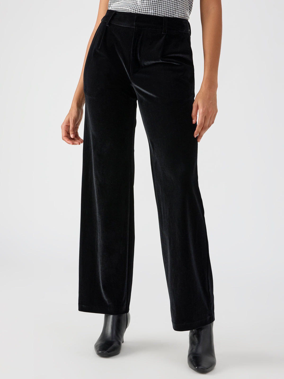 Plus Size Black Velvet Stretch Tapered Trousers | Yours Clothing
