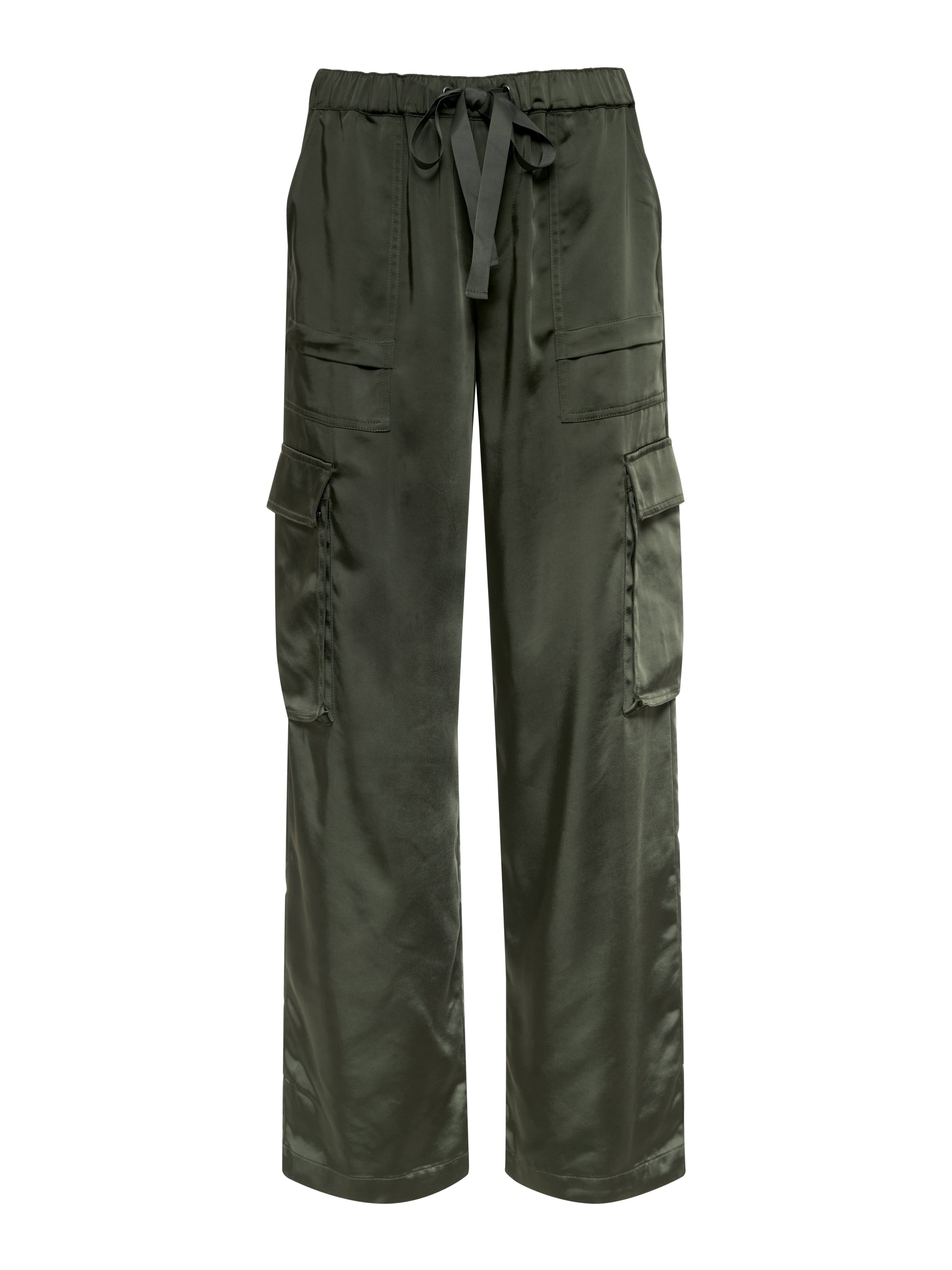 Satin Cargo Standard Rise Wide Leg Pant Dark Olive