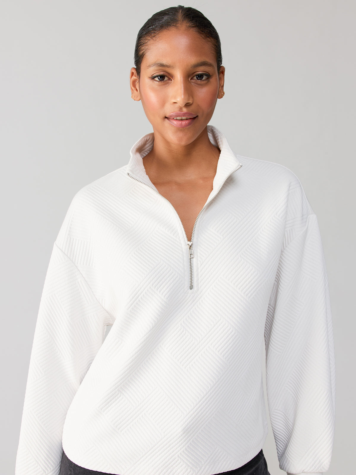 White quarter best sale zip sweater