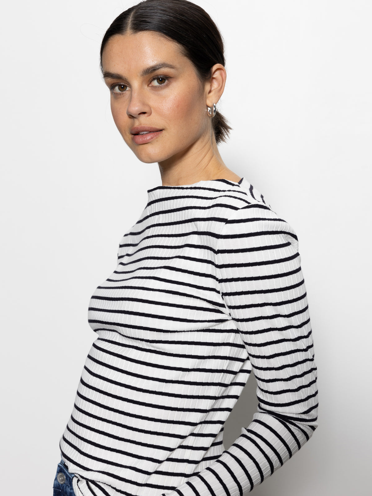 Long Sleeve Boatneck T-Shirt Chalk / Black Stripe