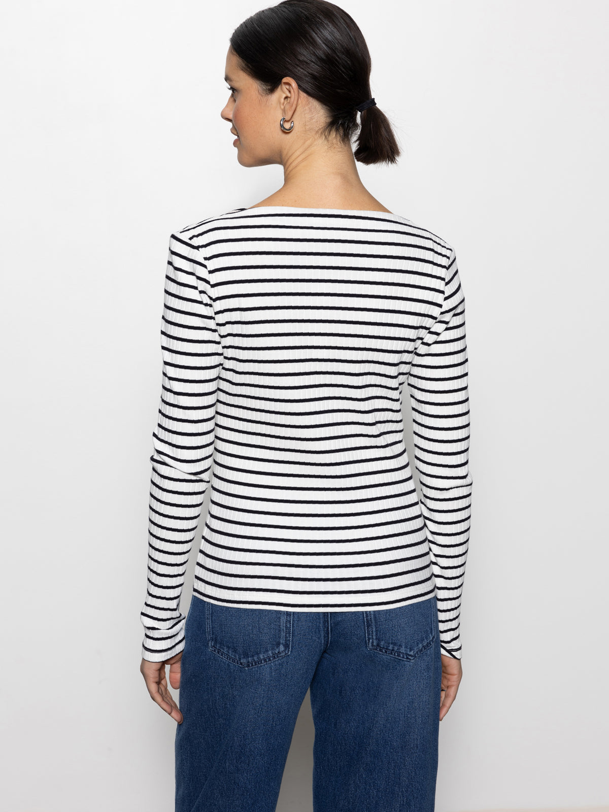 Long Sleeve Boatneck T-Shirt Chalk / Black Stripe