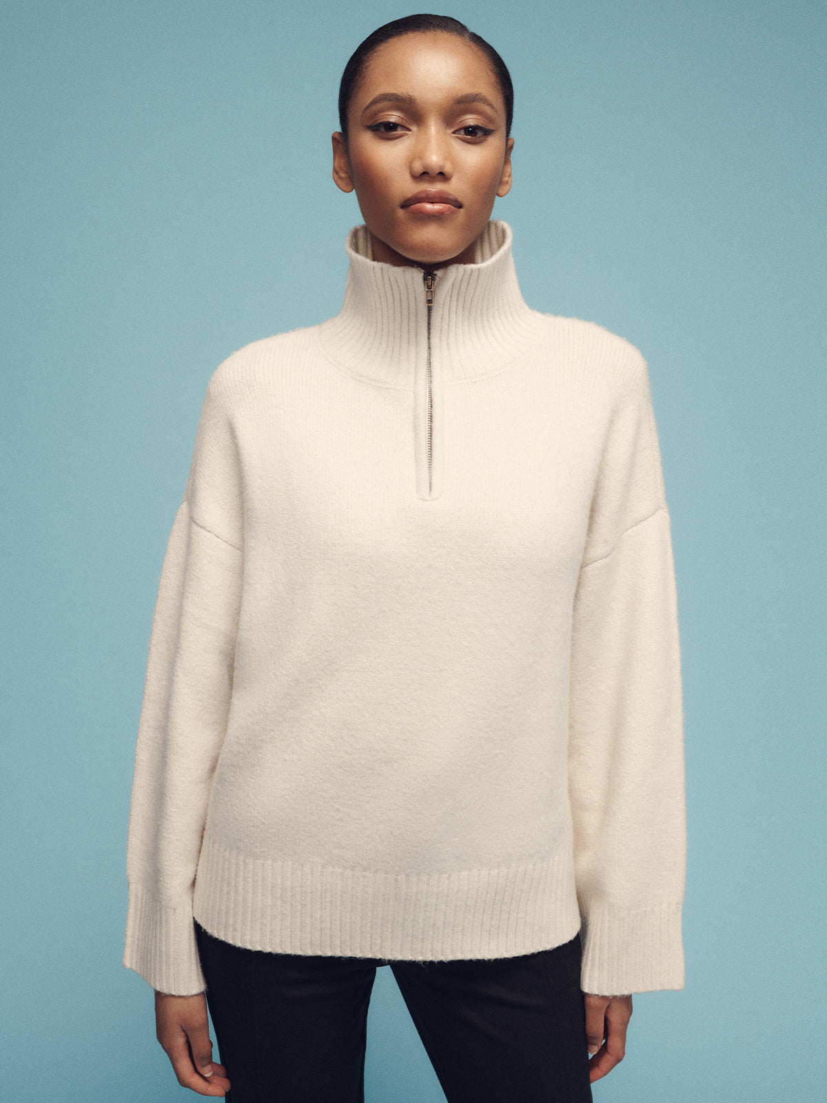 1/4 Zip Cashmere Like Sweater Chalk