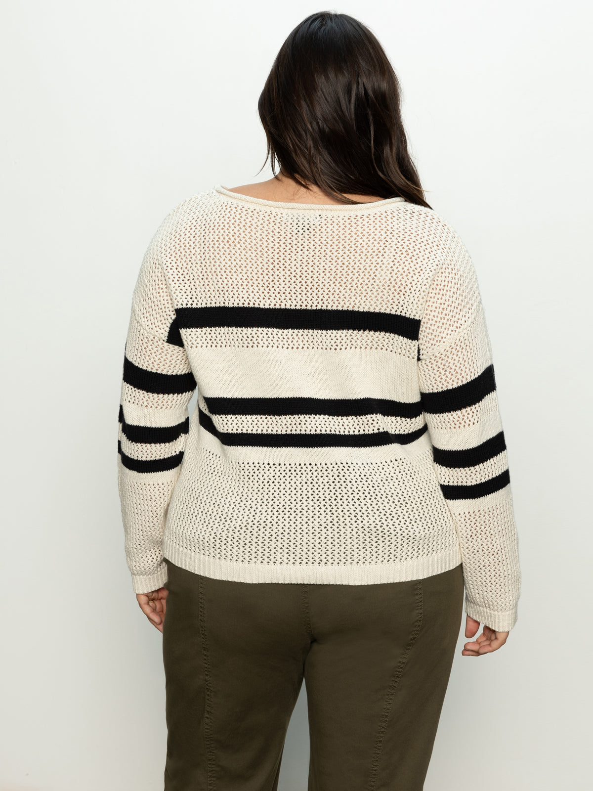 Sporty Stripe Open Knit Sweater Eco Natural / Black Stripe Inclusive Collection