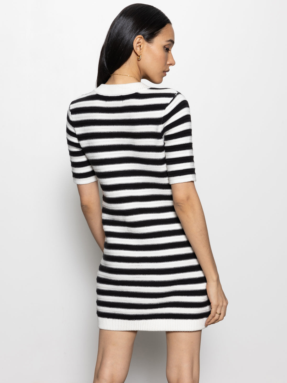 Button Front Knitted Dress Chalk And Black Stripe